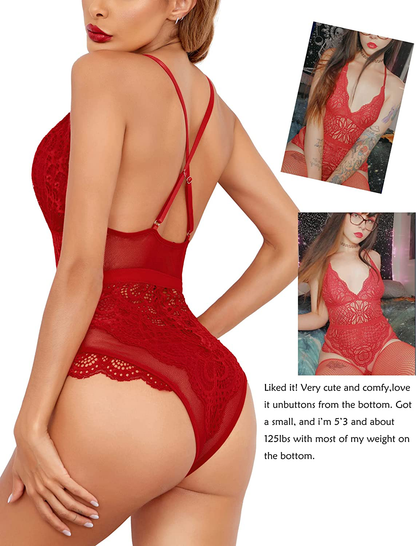 Avidlove Snap Crotch Lingerie Sexy Teddy Bodysuit One Piece Lace Babydoll Apparel & Accessories > Clothing > Underwear & Socks > Lingerie Avidlove   
