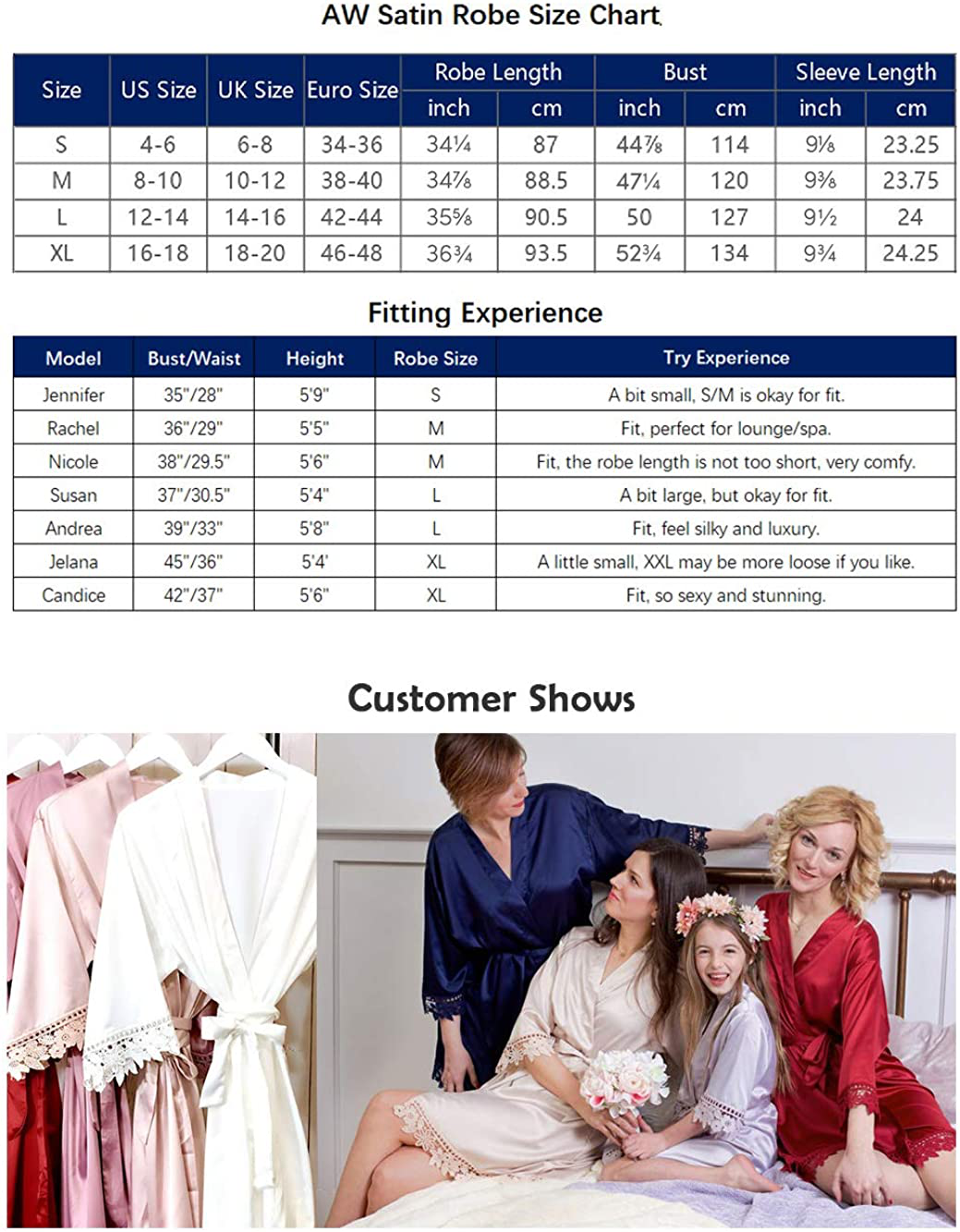 AW BRIDAL Women'S Lace Trim Silk Robe Satin Robe for Bridal Robe Bride Robe Bridesmaids Robes Wedding Nightgown, S-XL Apparel & Accessories > Clothing > Sleepwear & Loungewear > Robes AW BRIDAL   