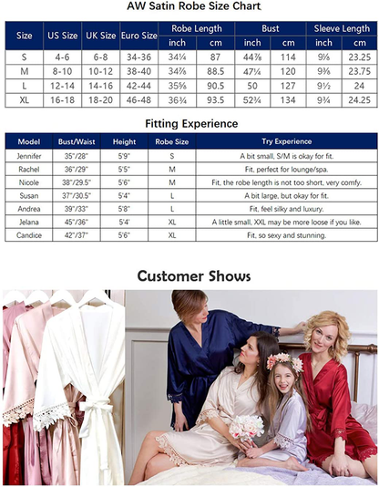 AW BRIDAL Women'S Lace Trim Silk Robe Satin Robe for Bridal Robe Bride Robe Bridesmaids Robes Wedding Nightgown, S-XL Apparel & Accessories > Clothing > Sleepwear & Loungewear > Robes AW BRIDAL   