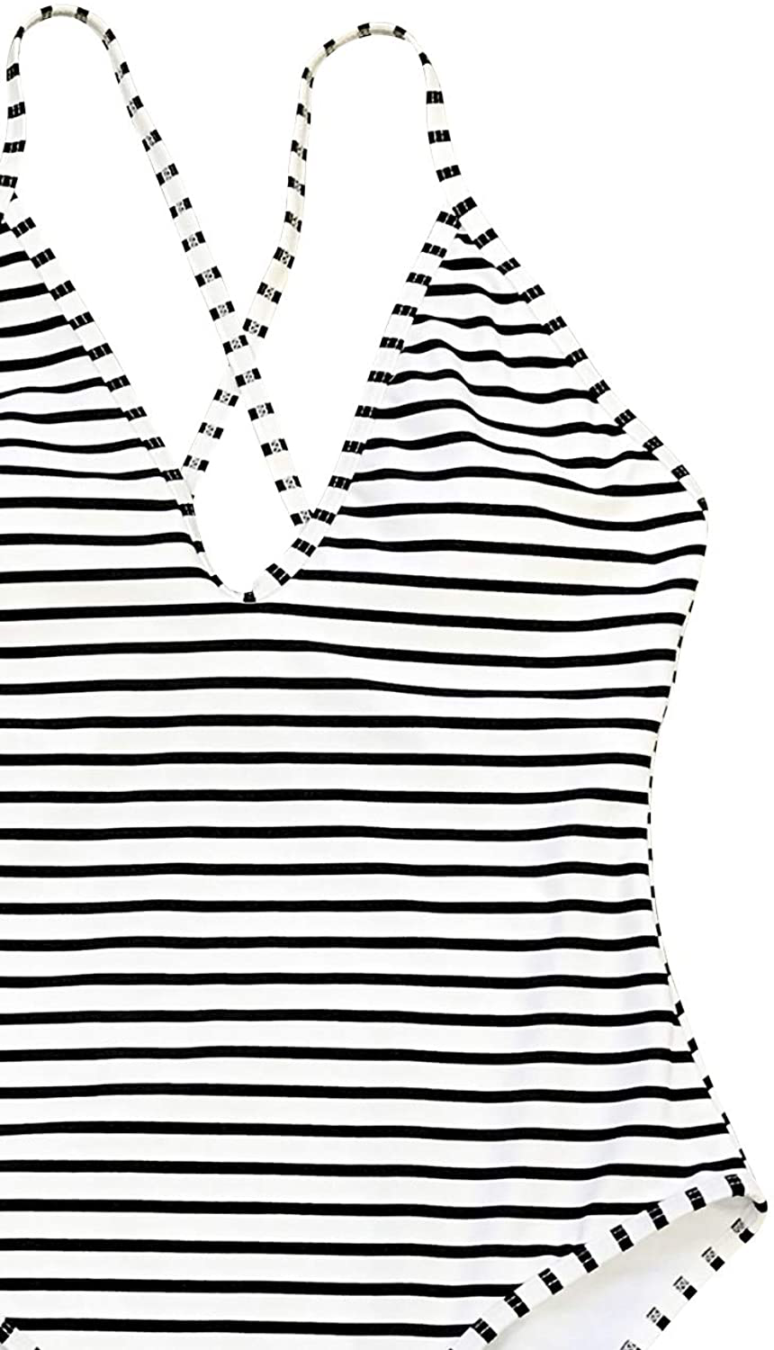 CUPSHE Women'S One Piece Swimsuit Striped Scoop Neck Cross Back Beach Swimwear Bathing Suits Apparel & Accessories > Clothing > Swimwear Kylie Max   