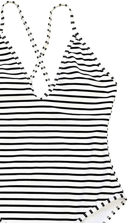 CUPSHE Women'S One Piece Swimsuit Striped Scoop Neck Cross Back Beach Swimwear Bathing Suits Apparel & Accessories > Clothing > Swimwear Kylie Max   