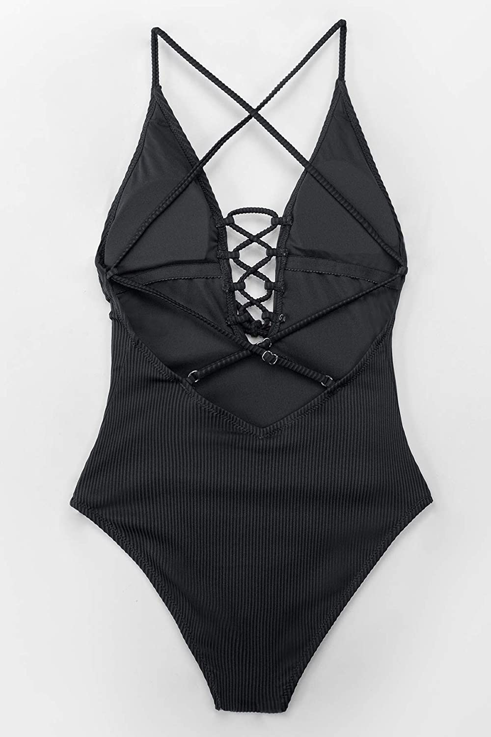 CUPSHE Women's Solid Color V Neck Lace Up One Piece Swimsuit Apparel & Accessories > Clothing > Swimwear CUPSHE   