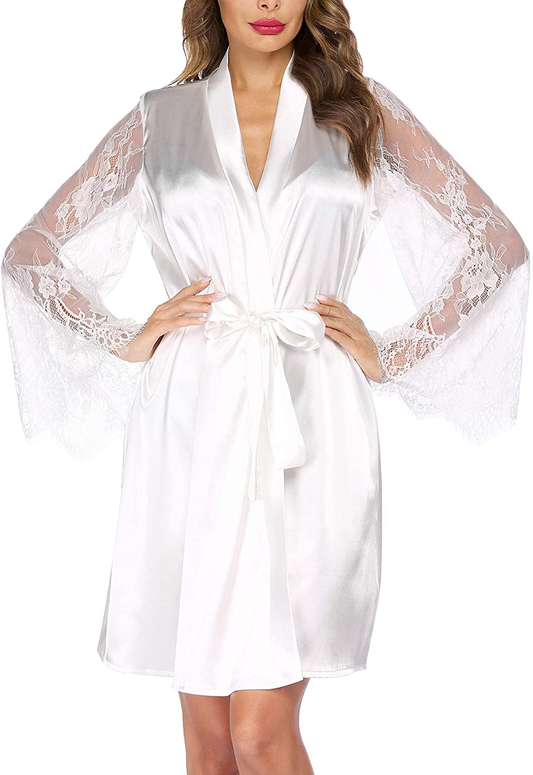 Avidlove Women'S Satin Kimono Robe for Bridesmaid and Bride Wedding Party Getting Ready Short Robe Apparel & Accessories > Clothing > Sleepwear & Loungewear > Robes Avidlove 1 White XX-Large 