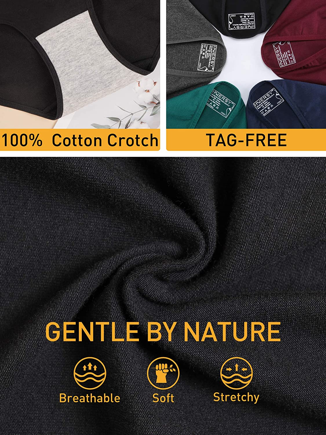 INNERSY Womens High Waisted Underwear Cotton Panties Regular & plus Size 5-Pack Apparel & Accessories > Clothing > Underwear & Socks > Underwear INNERSY   