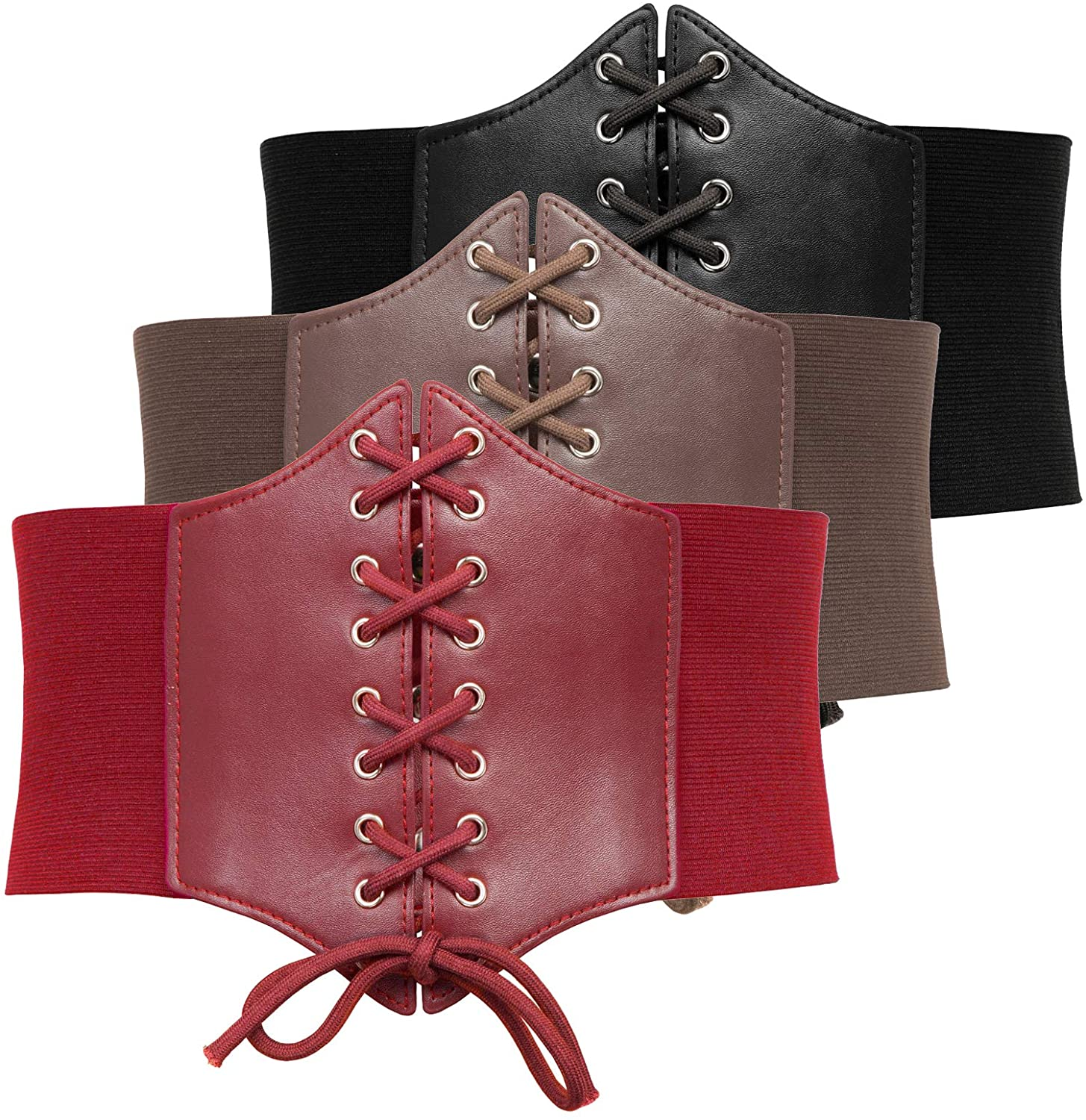 GRACE KARIN Lace-Up Cinch Belt Tied Corset Elastic Waist Belt Apparel & Accessories > Clothing Accessories > Belts GRACE KARIN Black + Coffee + Red XX-Large 