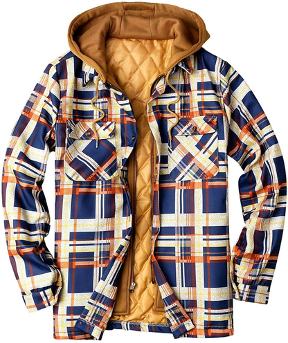 Merthy Mens Big and Tall Berber Lined Flannel Shirts Jacket Casual Long Sleeve Button down Hooded Plaid Parka Coat S-5XL Apparel & Accessories > Clothing > Underwear & Socks > Shapewear Merthy 02 Gold Large 