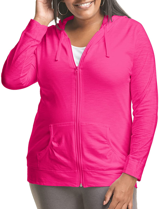 JUST MY SIZE plus Size Slub-Cotton Full-Zip Lightweight Women'S Hoodie Apparel & Accessories > Clothing > Activewear Kylie Max   