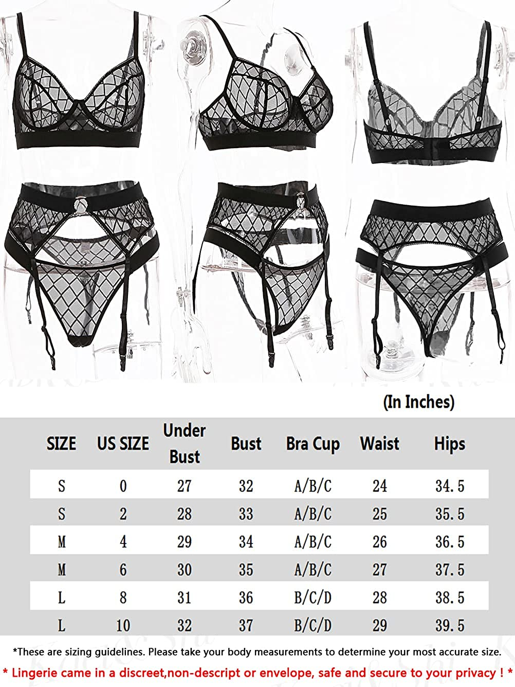 Kaei&Shi Geometric Embroidered Mesh Sheer,Underwire,Thong,Garter Belt Lingerie Apparel & Accessories > Clothing > Underwear & Socks > Lingerie Kaei&Shi   