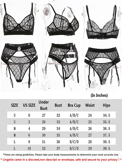 Kaei&Shi Geometric Embroidered Mesh Sheer,Underwire,Thong,Garter Belt Lingerie Apparel & Accessories > Clothing > Underwear & Socks > Lingerie Kaei&Shi   