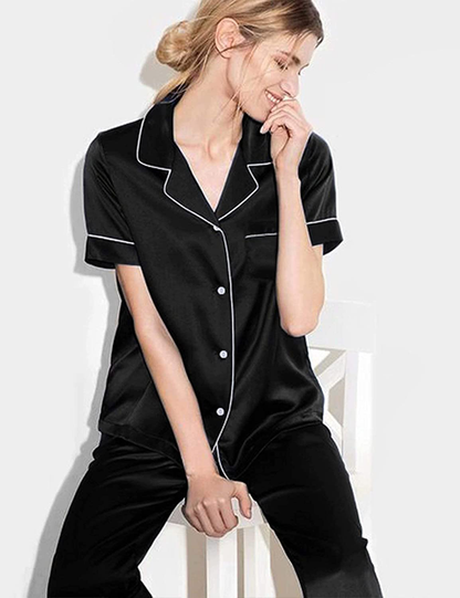 Lecgee Womens Silk Satin Pajamas Short Sleeve Loungewear Two-Piece Sleepwear Button-Down Pj Set Apparel & Accessories > Clothing > Sleepwear & Loungewear > Pajamas Kylie Max   