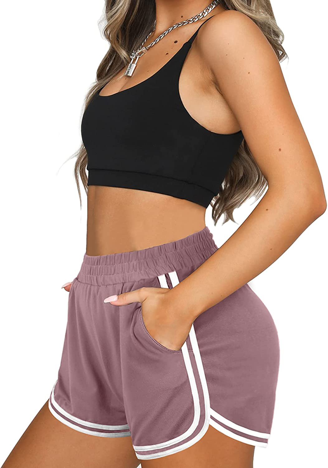 OFEEFAN Womens Athletic Shorts with Pockets Workout Running Summer Lounge Dolphin Shorts Apparel & Accessories > Clothing > Shorts Kylie Max   