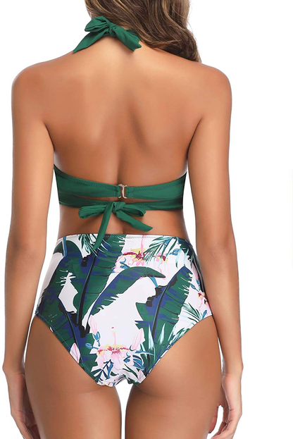 Tempt Me Women Vintage Swimsuit Two Piece Retro Halter Ruched High Waist Bikini with Bottom  Kylie Max   