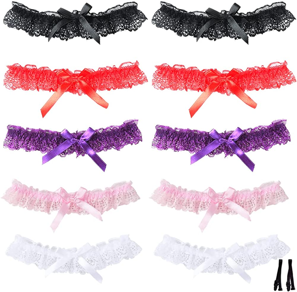 Lace Wedding Garter Bridal Ribbon Bowknot Garter Lace Belt Leg Neck Ring Set for Women Girls Favor Apparel & Accessories > Clothing > Underwear & Socks > Lingerie Lockban Multicolor Lace-10 