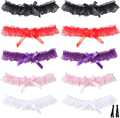 Lace Wedding Garter Bridal Ribbon Bowknot Garter Lace Belt Leg Neck Ring Set for Women Girls Favor Apparel & Accessories > Clothing > Underwear & Socks > Lingerie Lockban Multicolor Lace-10 