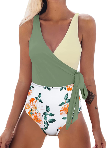 CUPSHE Women'S One Piece Swimsuit Wrap Color Block Tie Side Bathing Suit Apparel & Accessories > Clothing > Swimwear Kylie Max   