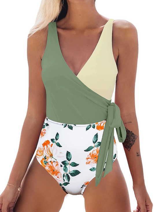 CUPSHE Women'S One Piece Swimsuit Wrap Color Block Tie Side Bathing Suit Apparel & Accessories > Clothing > Swimwear Kylie Max   