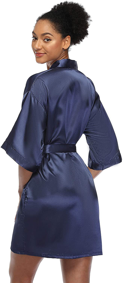 SUGAR JAN Women'S Short Satin Kimono Robes for Bride and Bridesmaids Silky Pure Color Bathrobe with Pockets Apparel & Accessories > Clothing > Sleepwear & Loungewear > Robes SUGAR JAN   
