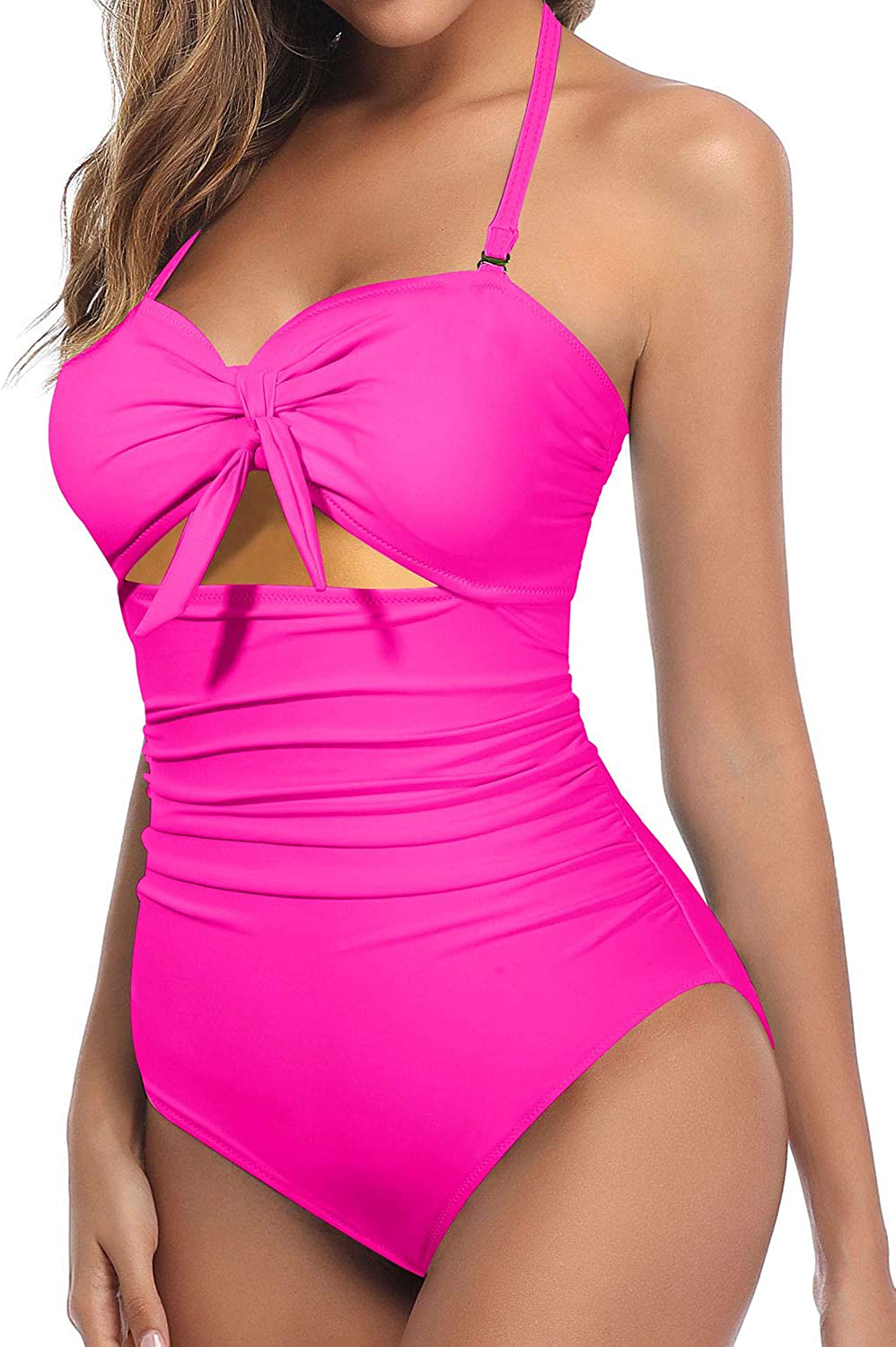 Tempt Me Women Sexy Cutout One Piece Swimsuits Tummy Control High Waisted Halter Front Tie Knot Bathing Suit Apparel & Accessories > Clothing > Swimwear Kylie Max   