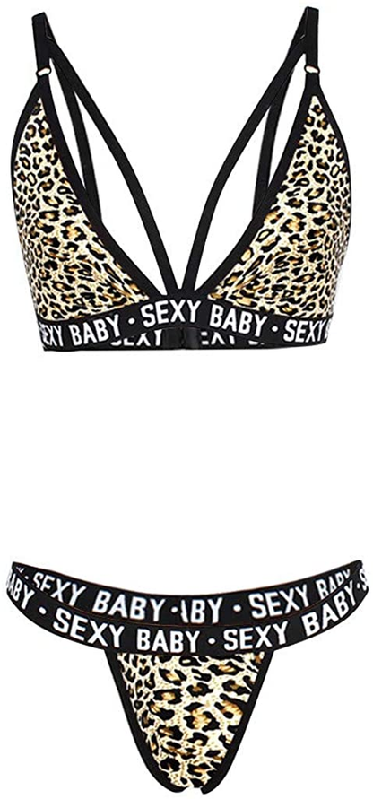 Women Sexy Lingerie Sleepwear Fashion Camo Print V-Collar Strappy Bra and Panty 2Pcs Sets Bodysuit Underwear Pajamas Apparel & Accessories > Clothing > Underwear & Socks > Lingerie Taswuw   