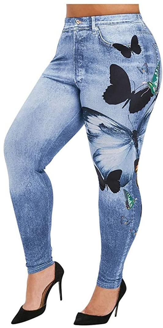 Burband Womens plus Size Stretch Drawstring Stretch Floral Print Jersey Capri Leggings High Rise Skinny Jeans Pants S-5XL Apparel & Accessories > Clothing > Underwear & Socks > Shapewear Burband Dark Blue XX-Large 