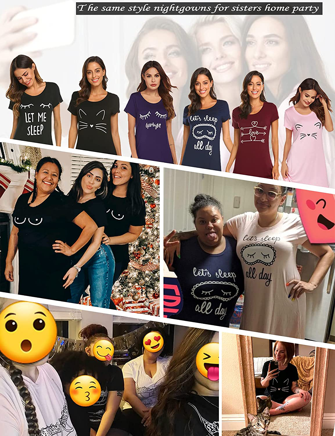 Hotouch Night Shirts Womens Nightgowns Cute round Neck Short Sleeve Printed Sleep Shirts Soft Sleepwear XS-XXL Apparel & Accessories > Clothing > Sleepwear & Loungewear > Nightgowns Kylie Max   