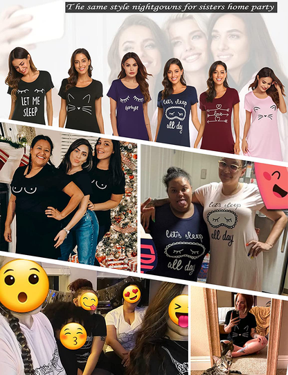 Hotouch Night Shirts Womens Nightgowns Cute round Neck Short Sleeve Printed Sleep Shirts Soft Sleepwear XS-XXL Apparel & Accessories > Clothing > Sleepwear & Loungewear > Nightgowns Kylie Max   