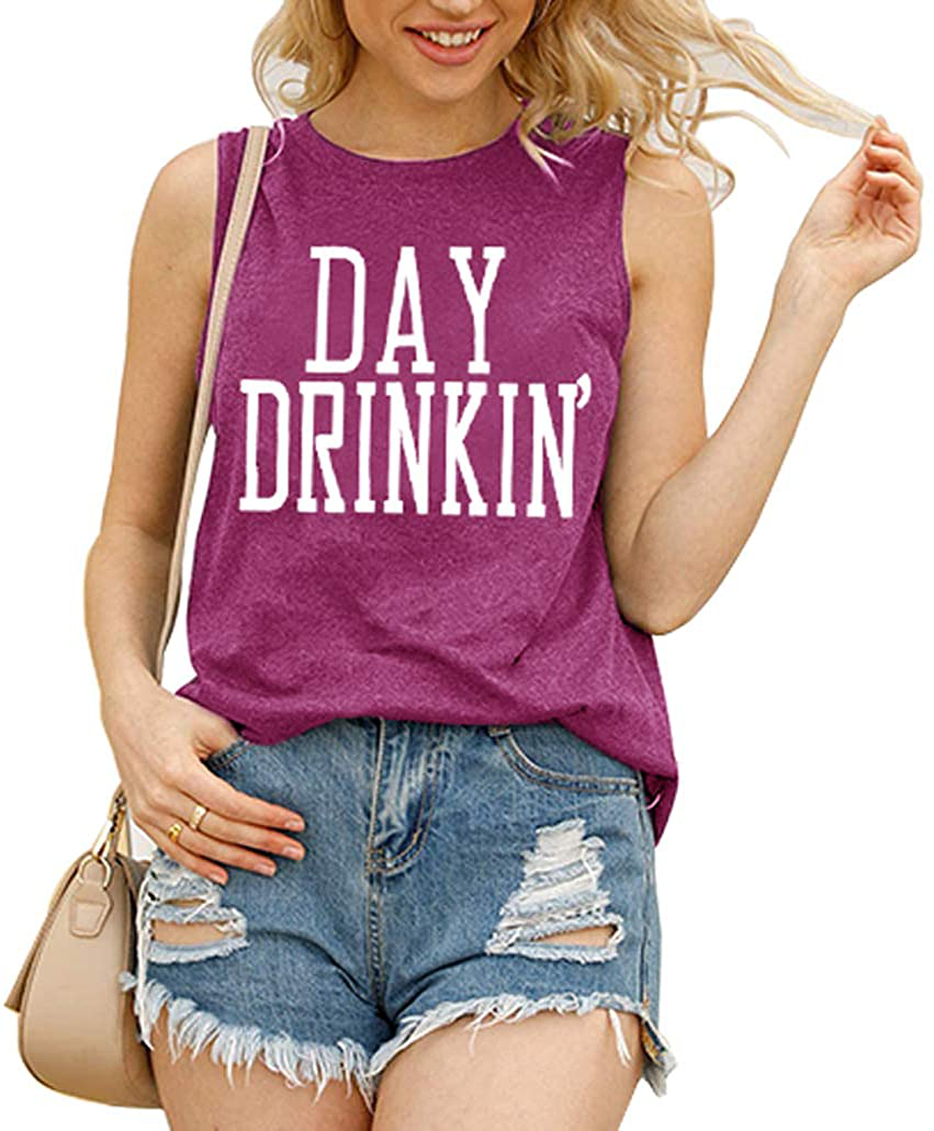 Bealatt Day Drinkin’ Casual Tank Tops Funny Letters Print Vest T-Shirt, Cute Drinking Shirt Tank for Women Apparel & Accessories > Clothing > Activewear Kylie Max   