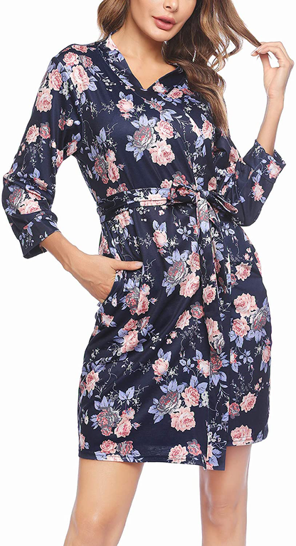 Hotouch Womens Robe Lightweight Kimono Robes Short Knit Bathrobe Soft Sleepwear Ladies Loungewear S-XXL Apparel & Accessories > Clothing > Sleepwear & Loungewear > Robes Hotouch   