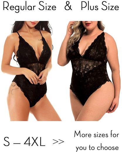 Kaei&Shi V-Neck See Through Lingerie Floral Lace Babydoll Sexy Lingerie for Women One Piece Bodysuit Apparel & Accessories > Clothing > Underwear & Socks > Lingerie Kaei&Shi   