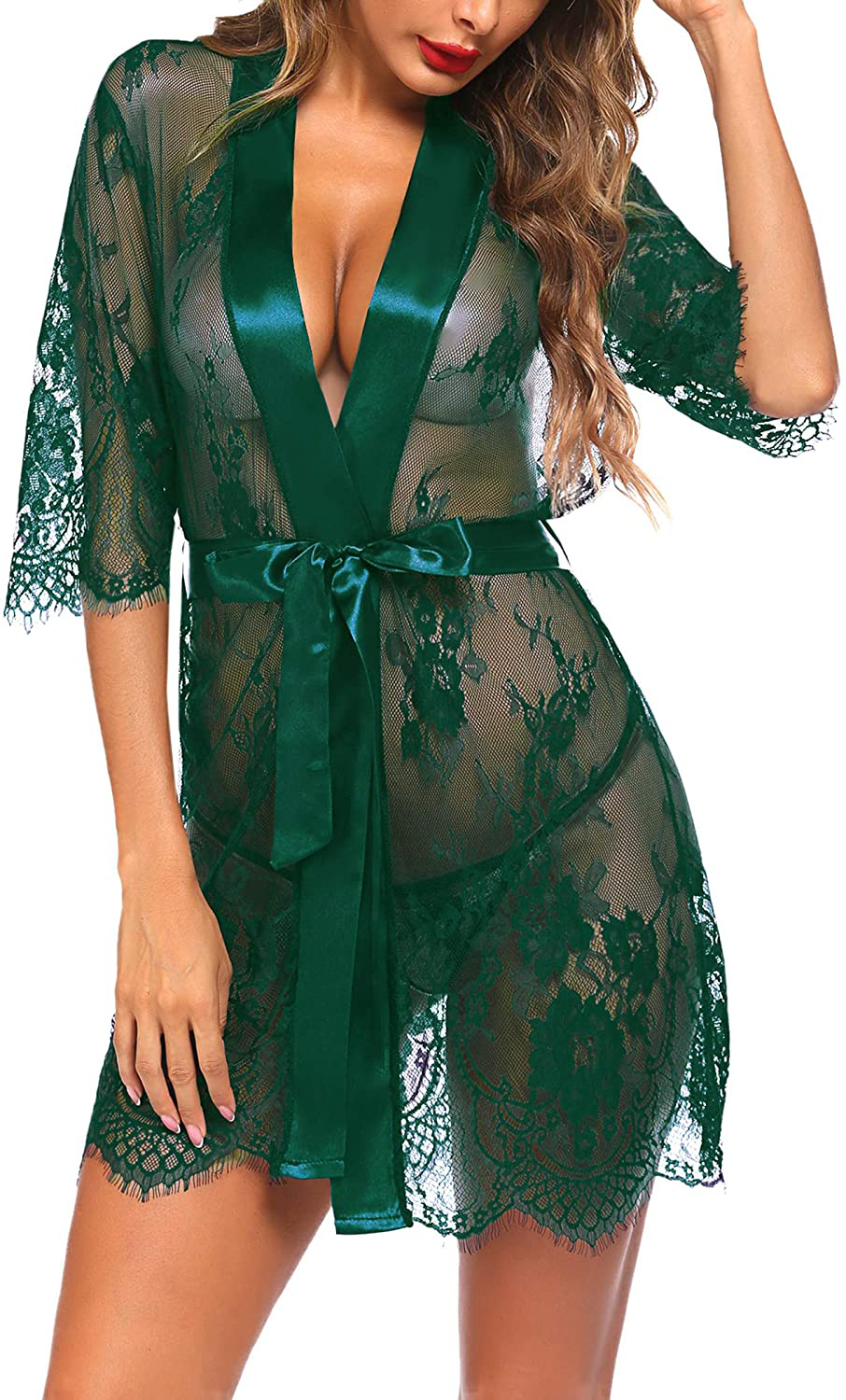 Avidlove Women Kimono Robe Floral Lace Babydoll Lingerie Sheer Mesh Nightgown Apparel & Accessories > Clothing > Underwear & Socks > Lingerie Kylie Max   