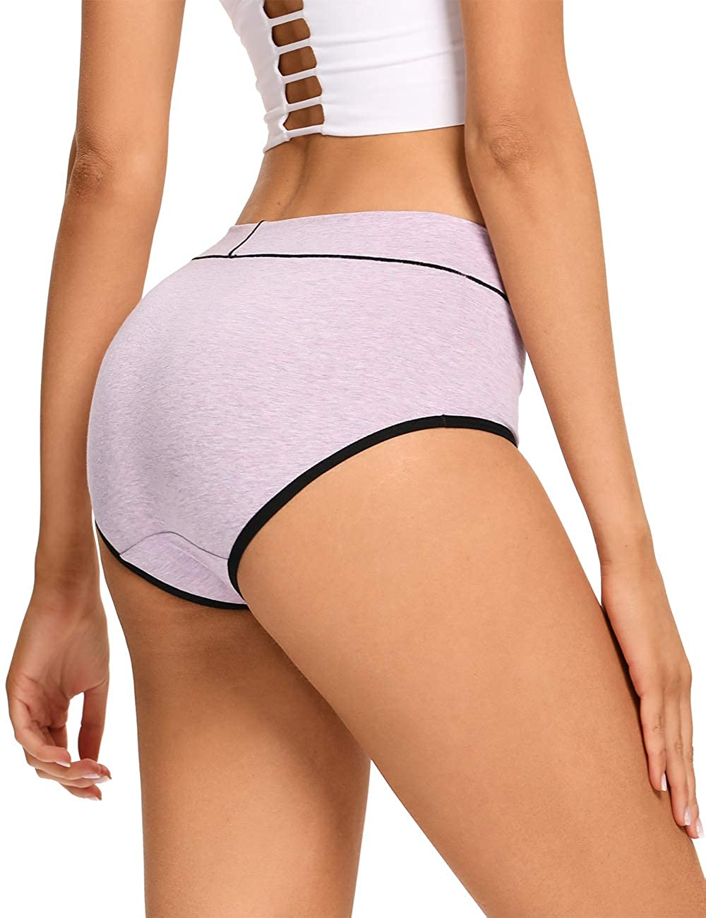 POKARLA Women'S Cotton Stretch Underwear Ladies Mid-High Waisted Briefs Panties 5-Pack Apparel & Accessories > Clothing > Underwear & Socks > Underwear POKARLA   