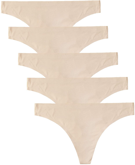 VOENXE Seamless Thongs for Women No Show Thong Underwear Women 5-10 Pack Apparel & Accessories > Clothing > Underwear & Socks > Underwear voenxe D-5 Pack Apricot X-Small 