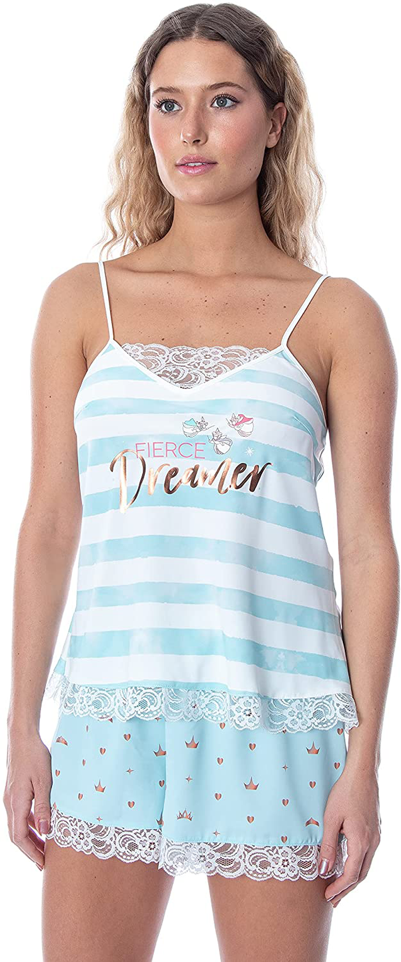 Disney Princess Women'S Sleeping Beauty Fierce Dreamer Lace Trim Cami and Shorts Sleepwear Pajama Set Apparel & Accessories > Clothing > Sleepwear & Loungewear Kylie Max   