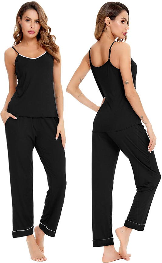 SWOMOG Women'S Pajama V-Neck Cami Pajama Set Two Piece Sleepwear Spaghetti Strap Sleeveless Nightwear Apparel & Accessories > Clothing > Sleepwear & Loungewear Kylie Max   