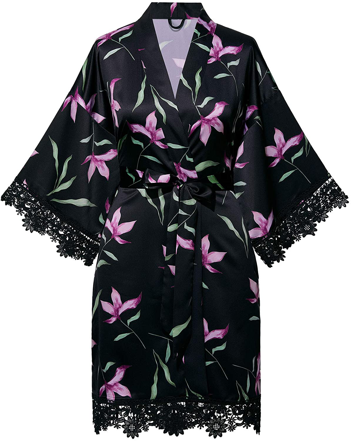 SIORO Women'S Satin Robe Lace Silk Kimono Robes Short for Bridesmaid Wedding Party Nightgown, Small~X-Large Apparel & Accessories > Clothing > Sleepwear & Loungewear > Robes KYLIE MAX   