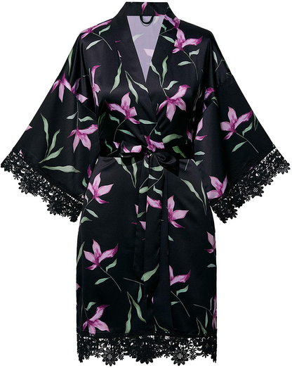 SIORO Women'S Satin Robe Lace Silk Kimono Robes Short for Bridesmaid Wedding Party Nightgown, Small~X-Large Apparel & Accessories > Clothing > Sleepwear & Loungewear > Robes KYLIE MAX   