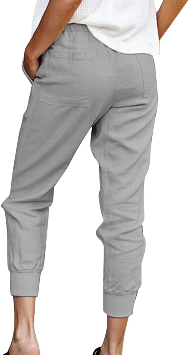 Burband Womens Cotton Elastic Waist Tactical Joggers Pants Cargo Sweatpants with Pockets Hiking Linen Yoga Lounge Trousers Apparel & Accessories > Clothing > Underwear & Socks > Shapewear Burband   