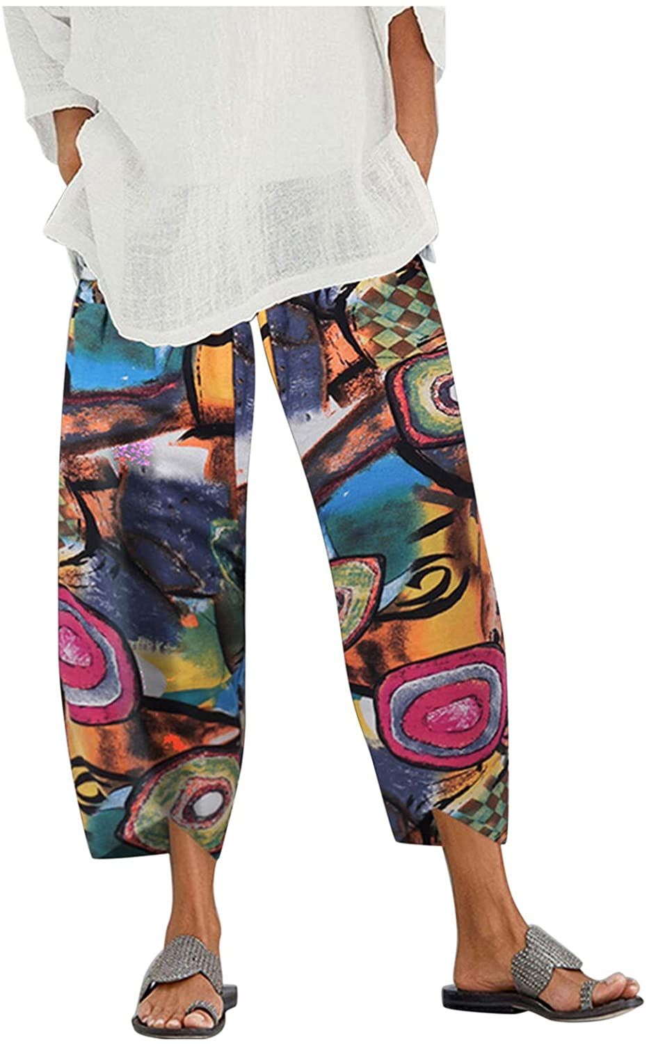 Burband Womens Thai Pants Bohemian Yoga High Waist Harem Pants Flowy Floral Print Wide Leg Palazzo Lounge Trousers Apparel & Accessories > Clothing > Underwear & Socks > Shapewear Burband Yellow Large 