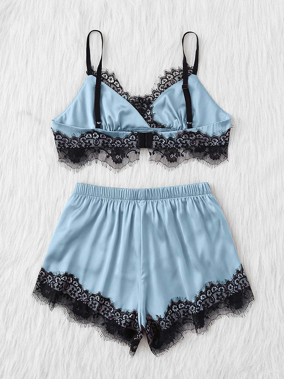 Sweatyrocks Women'S Lace Trim Underwear Lingerie Straps Bralette and Panty Set Apparel & Accessories > Clothing > Sleepwear & Loungewear Kylie Max   