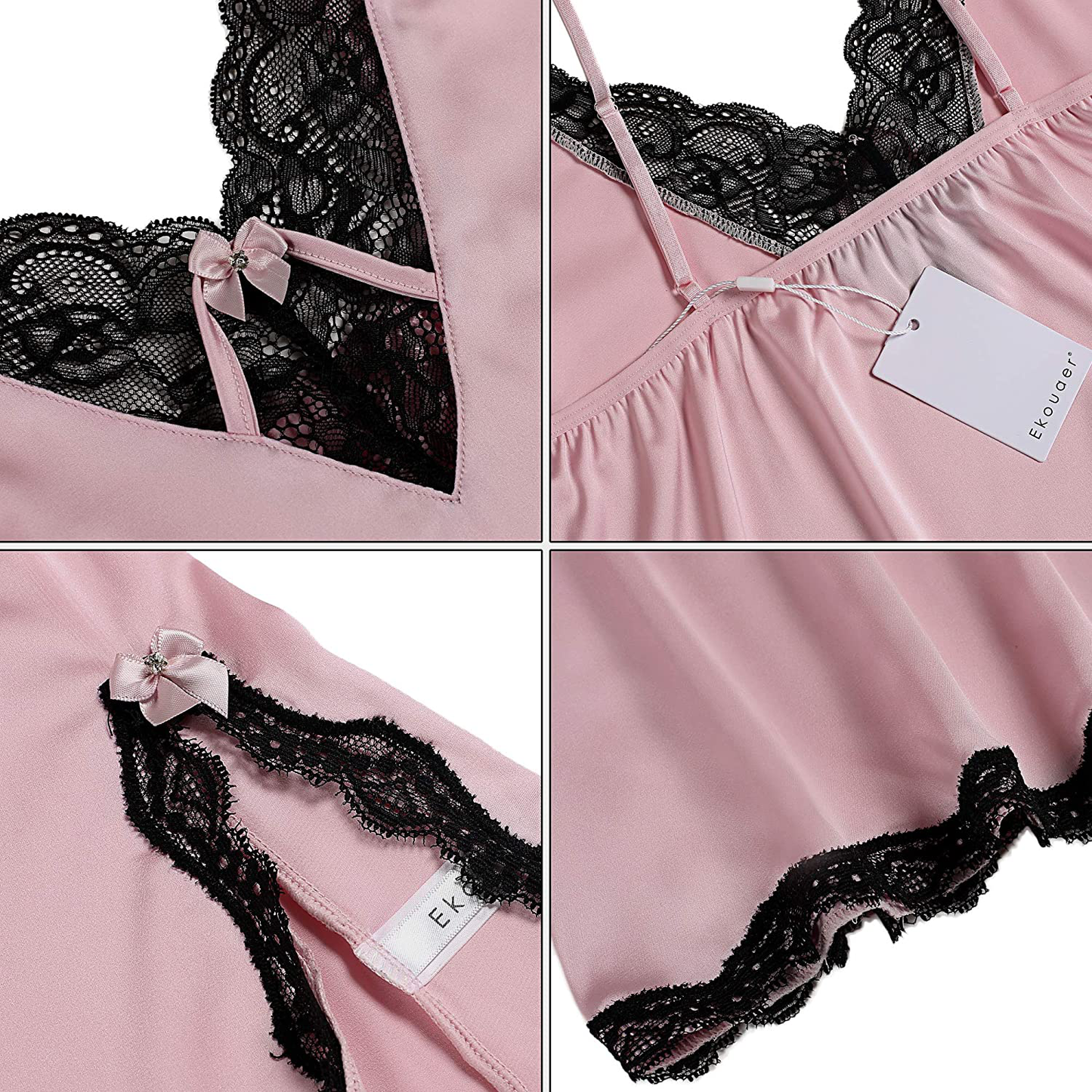 Ekouaer Sleepwear Sexy Lingerie Nightgown Lace Chemise Satin Slip Silk Negligee Nightie Bridal Babydoll for Women Apparel & Accessories > Clothing > Underwear & Socks > Lingerie Kylie Max   