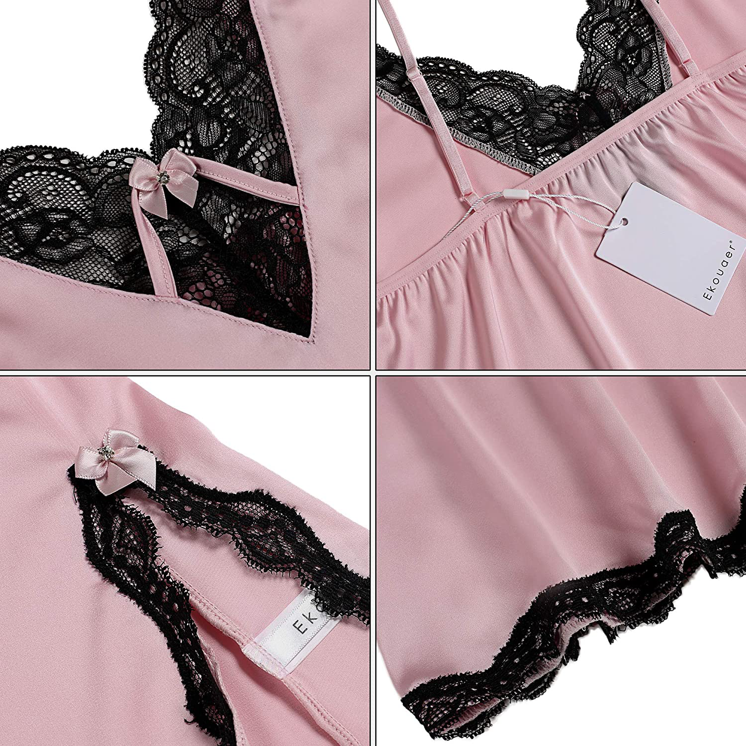 Ekouaer Sleepwear Sexy Lingerie Nightgown Lace Chemise Satin Slip Silk Negligee Nightie Bridal Babydoll for Women Apparel & Accessories > Clothing > Underwear & Socks > Lingerie Kylie Max   