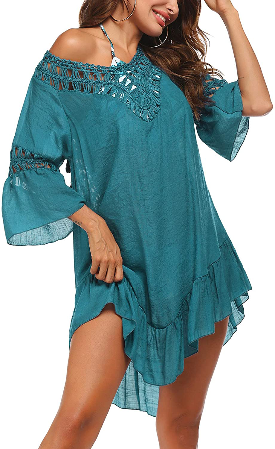 Ekouaer Swimsuit Cover up Women Swimwear Bathing Suit Dress Sexy Bikini Beach Crochet Beachwear Tunic Top Summer Apparel & Accessories > Clothing > Swimwear Kylie Max   