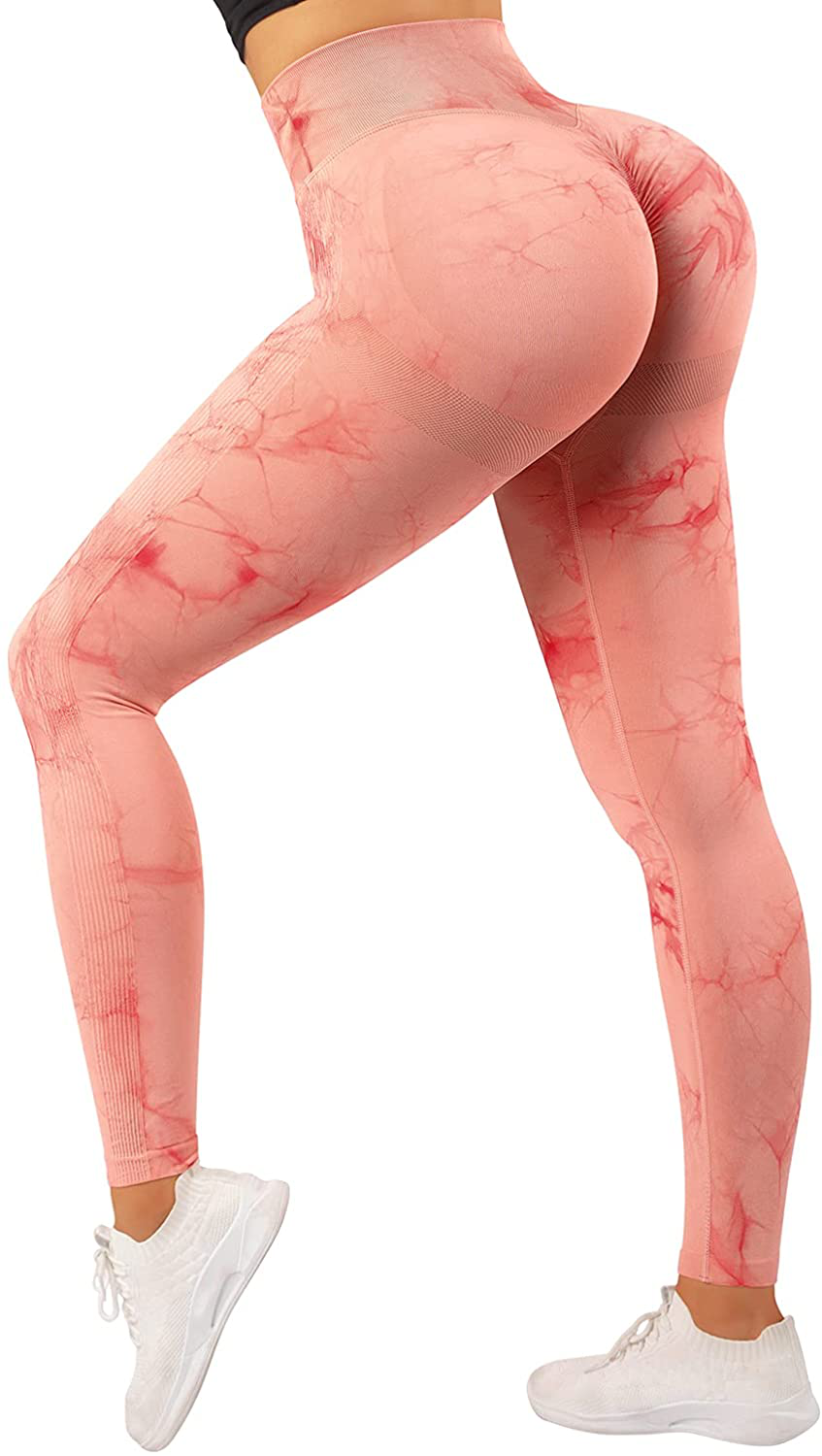OMKAGI Women Scrunch Butt Lifting Leggings Seamless High Waisted Workout Yoga Pants Apparel & Accessories > Clothing > Activewear OMKAGI 88-orange Tie Dye Large 