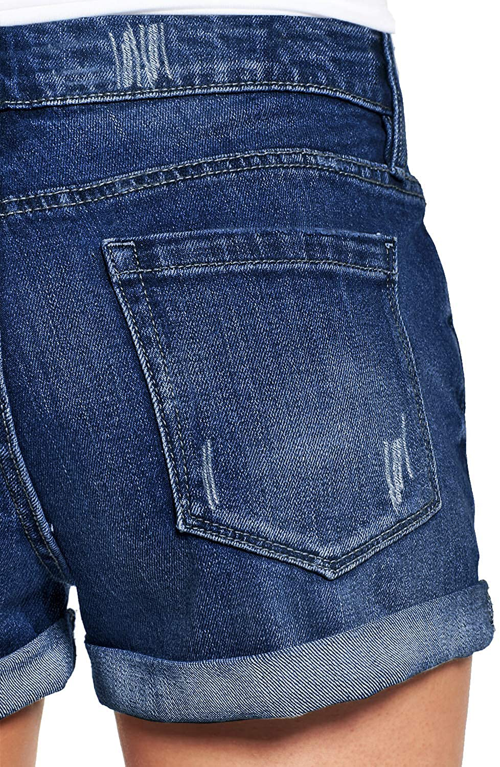 Luvamia Women'S Ripped Denim Jean Shorts High Waisted Stretchy Folded Hem Short Jeans Apparel & Accessories > Clothing > Shorts Kylie Max   
