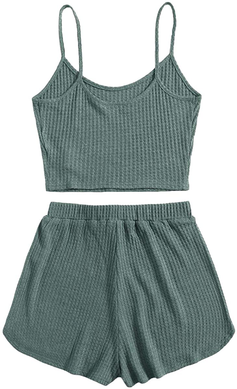 ROMWE Women'S 2 Piece Pajama Set Crop Cami Tops and Shorts Lounge Set Outfit Apparel & Accessories > Clothing > Sleepwear & Loungewear Kylie Max   