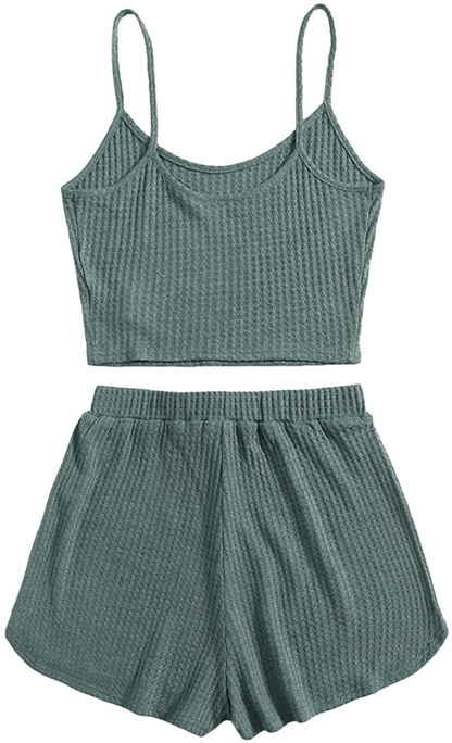 ROMWE Women'S 2 Piece Pajama Set Crop Cami Tops and Shorts Lounge Set Outfit Apparel & Accessories > Clothing > Sleepwear & Loungewear Kylie Max   