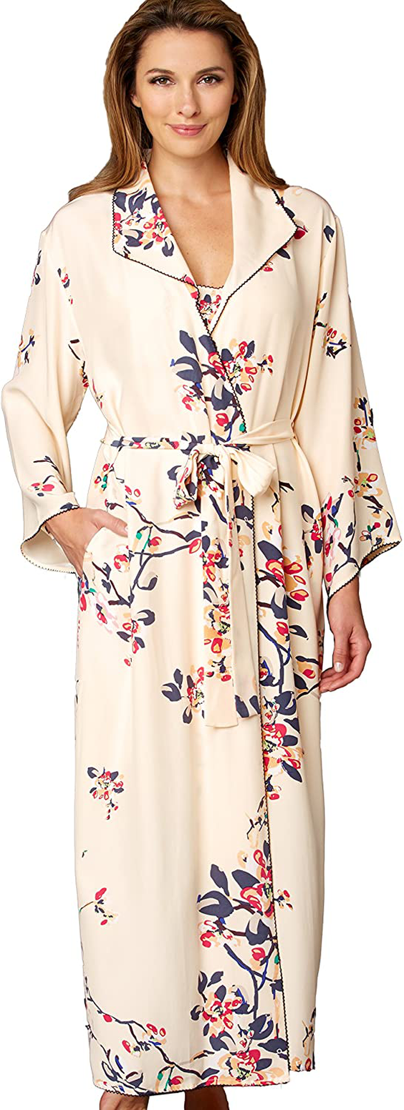 Julianna Rae Women'S Silk Robe, Embroidered Trim, Bell Sleeves, On-Seam Pockets, Lingerie, Beautiful Gift Packaging Apparel & Accessories > Clothing > Sleepwear & Loungewear > Robes Julianna Rae Sonnet X-Large Petite 