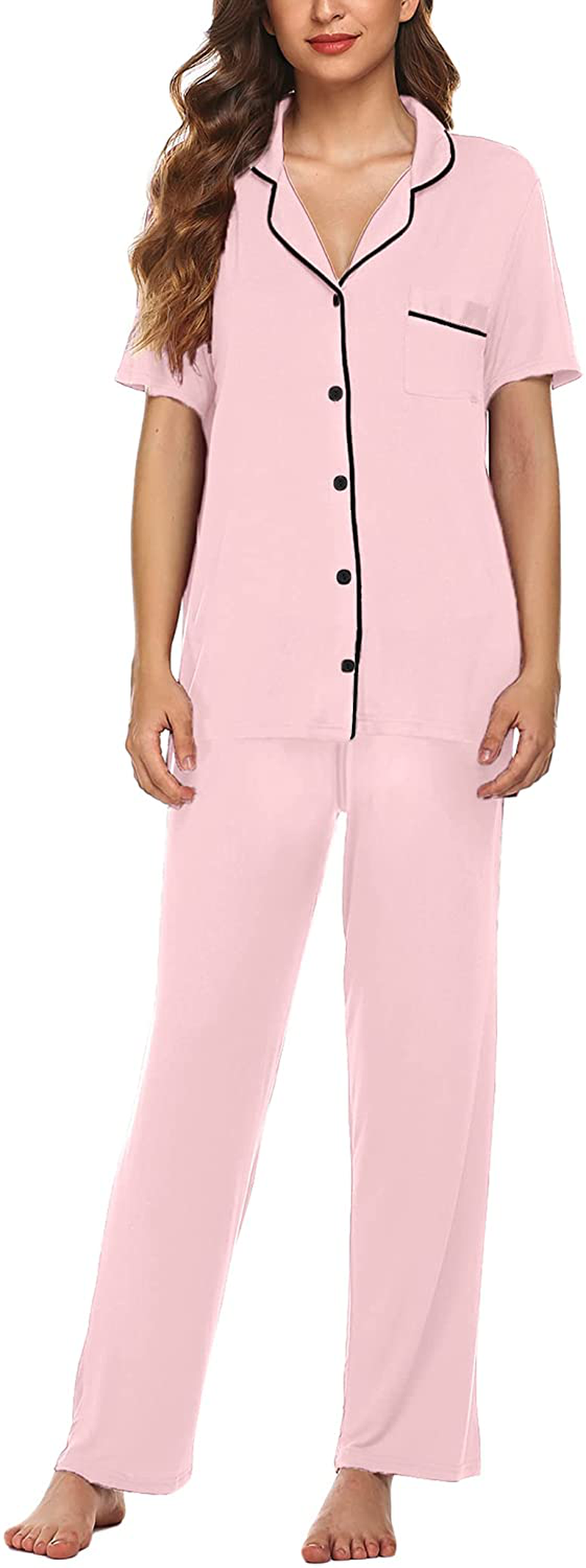 Avidlove Women Pajamas Set Notch Collar Soft Sleepwear Pjs Short Sleeve Button Down Nightwear with Long Pants Apparel & Accessories > Clothing > Sleepwear & Loungewear > Pajamas Avidlove   