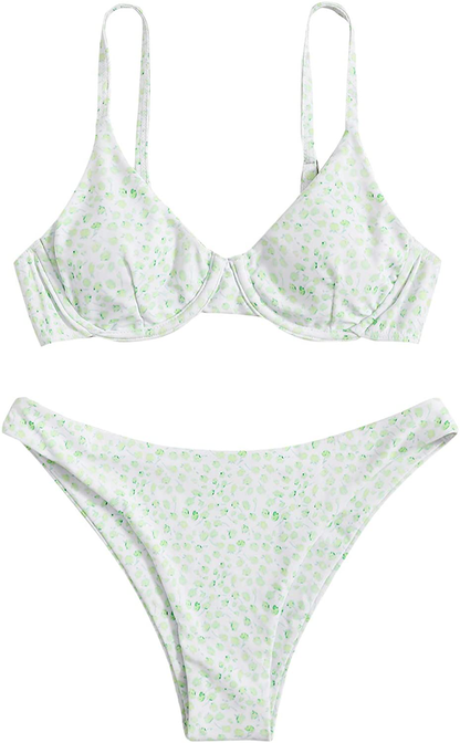 SweatyRocks Women's Sexy Bathing Suits Spaghetti Strap Floral Bikini Set Underwire Swimsuit Apparel & Accessories > Clothing > Swimwear SweatyRocks Floral White Green Large 