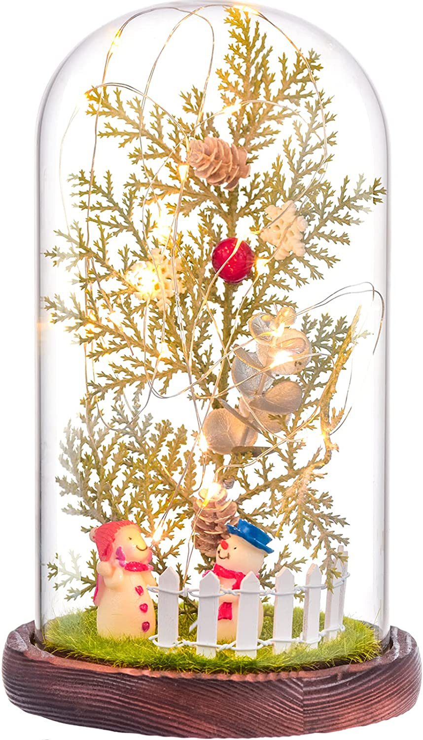 Tongtai Galaxy Rose Flower Gift-Galaxy Enchanted Rose with Led Light String in Glass Dome -Gifts for Women Mom Her Birthday Wedding Anniversary Room Home Bedroom Decor Arts & Entertainment > Party & Celebration > Gift Giving Tongtai Snowman couple-Large glass  